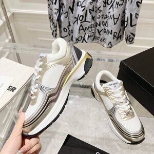 Chanel casual Gold with white fashion sports shoes for women's EU38